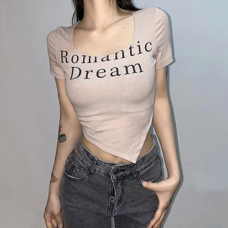 

Spring 2023 New Solid Slim Fit Street Fashion Round Neck Short Sleeve Printed Women's T-Shirt