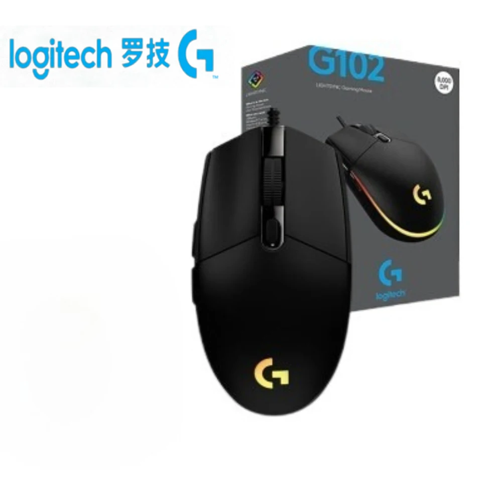 Logitech (G) G102 G304 Mouse USB Wired Gaming Mouse 8000 DPI Rainbow Optical Effect Screen for PC/Mac Computer and Laptop