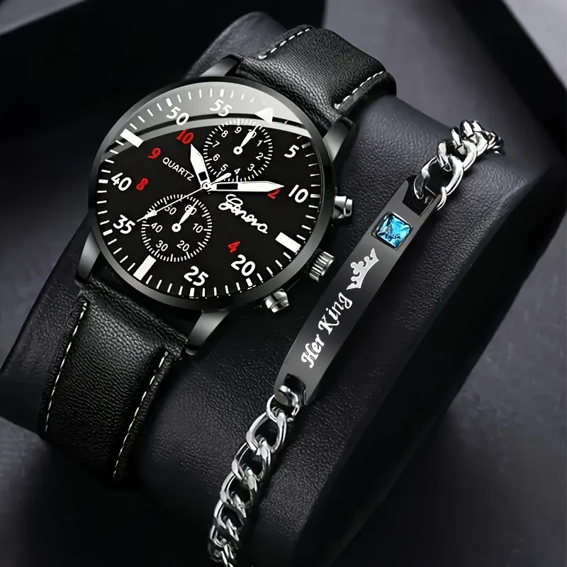 

2 шт./набор, модные мужские классические круглые кварцевые часы и браслет-идеальный подарок для любого случая