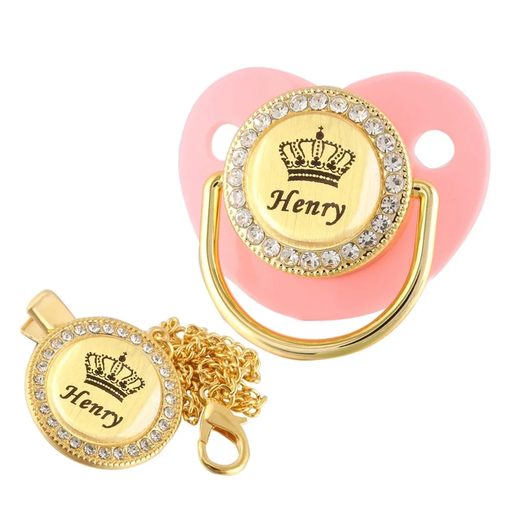 Customized Crown Name Baby Pacifier Dummy With Chain Clip 0-18 Months 3