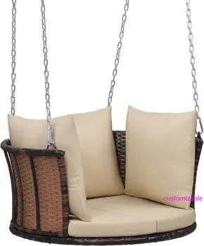 Round Rattan Porch Swing with Cushions 1