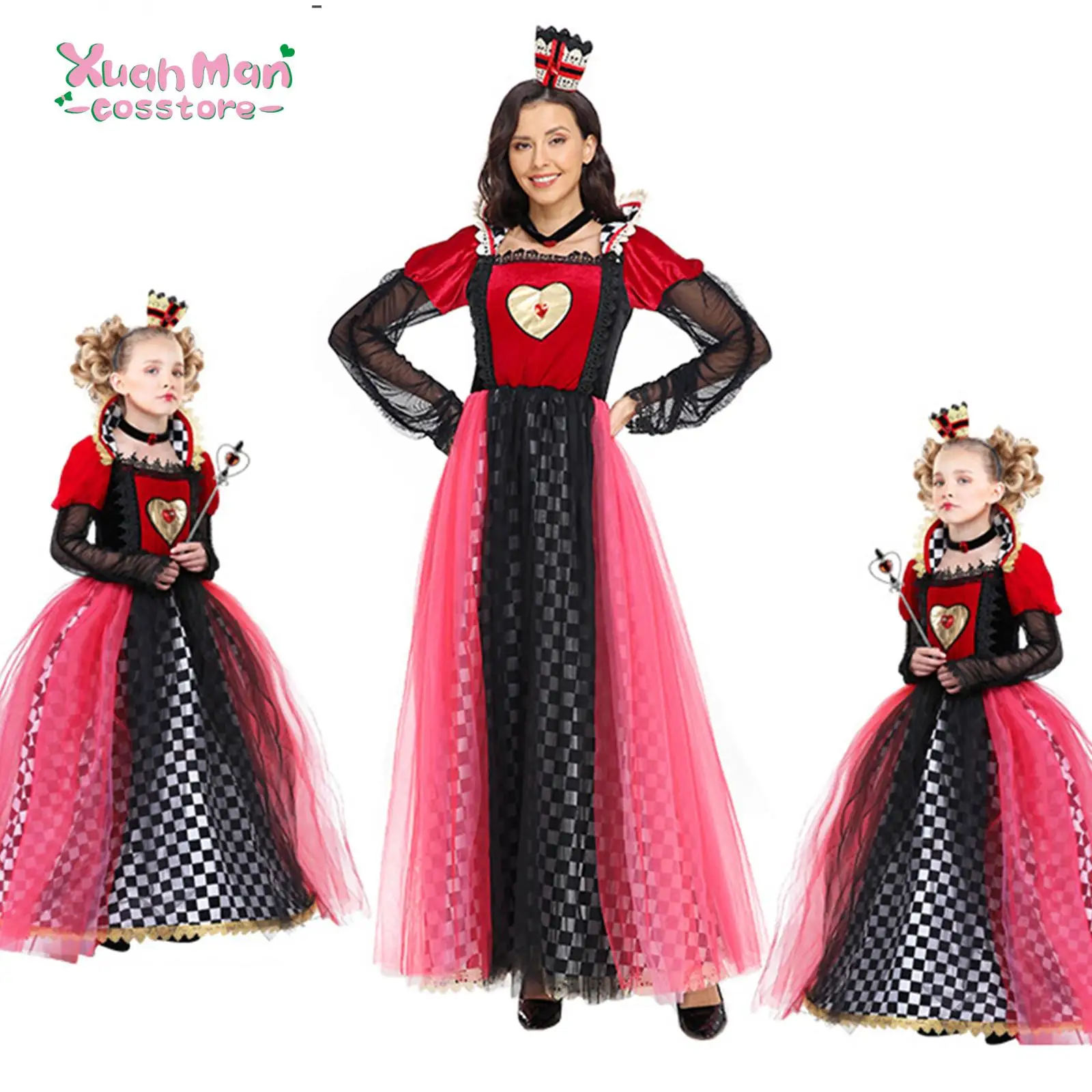 

Halloween Cosplay Costume Women Medieval Court Fancy Vampire Adult Children Vintage Long Sleeve Cutout Queen Elegant Dress