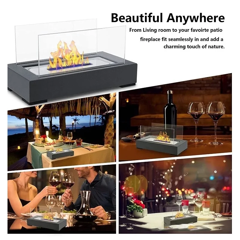 Camping Fire Pit Tabletop Portable Fireplace Real Flame Burning Smokeless Ashless Outdoor Indoor Black Metal