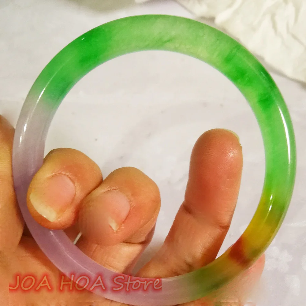 Natural Myanmar Emerald Tricolor Slightly Pretty Jadeite Bangle Exquisite Fashion Round Bar Jade Bracelet Elegant Fine Jewelry