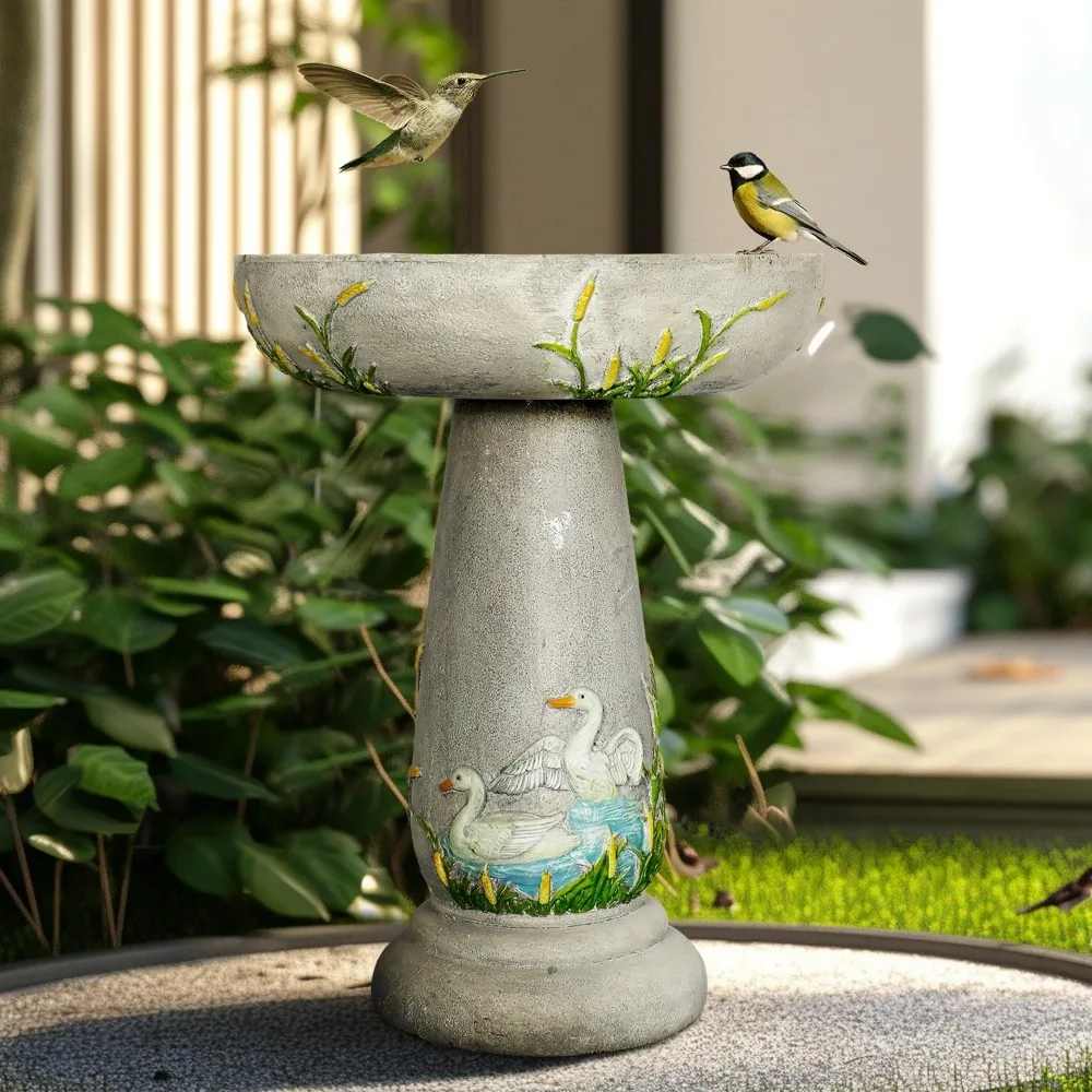 Carved Concrete Pedestal Birdbath 4