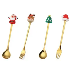 Set of 4 Christmas Elk Head Stainless Steel Coffee Spoons - Festive Table Decor and Holiday Gifts (2)