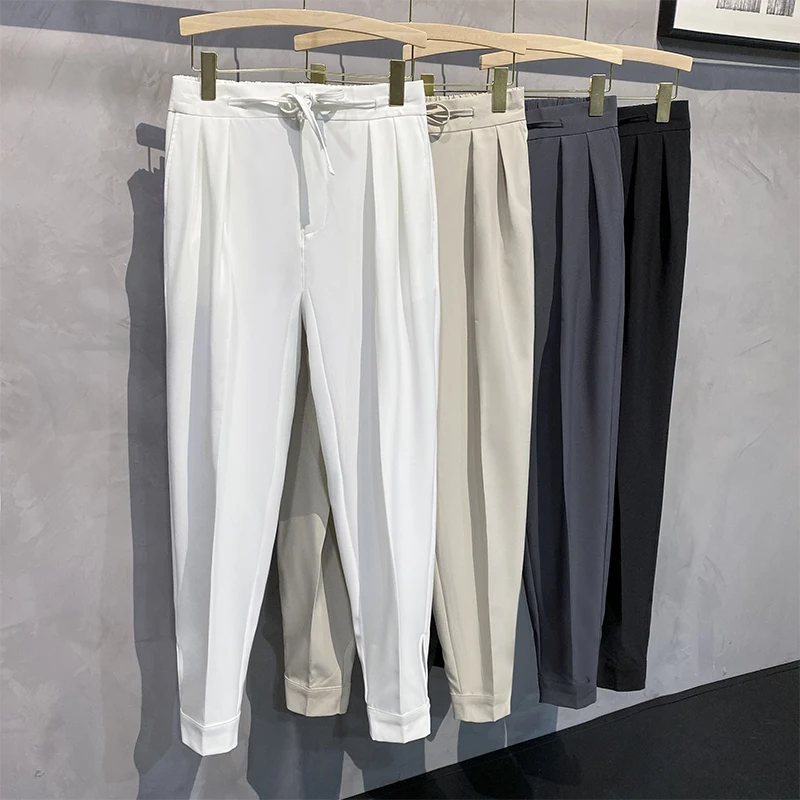 Magic Tape Men's Casual Pants Nine Points Loose Fit Straight Leg Polyester Fiber Harlan Sle Casual West Pants