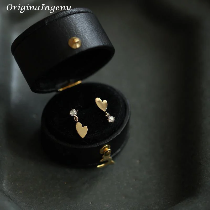 

Однотонные серьги-гвоздики в форме сердца из 9 карат золота, эффектные циркониевые серьги, ювелирные изделия из 9 карат золота, минималистичное мерцание, изящные украшения