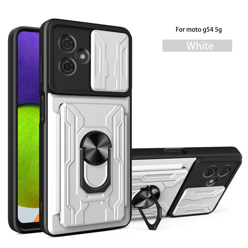 Durable Shockproof Armor Case with Card Holder & Slide Lens Protector