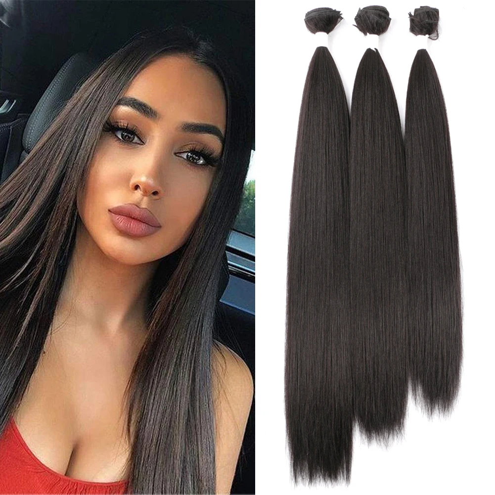

22 24 26 Inch Synthetic Yaki Hair Weave Bundles Extensions Soft Yaki Straight Hair Extensions Natural Black Ombre Brown Blonde