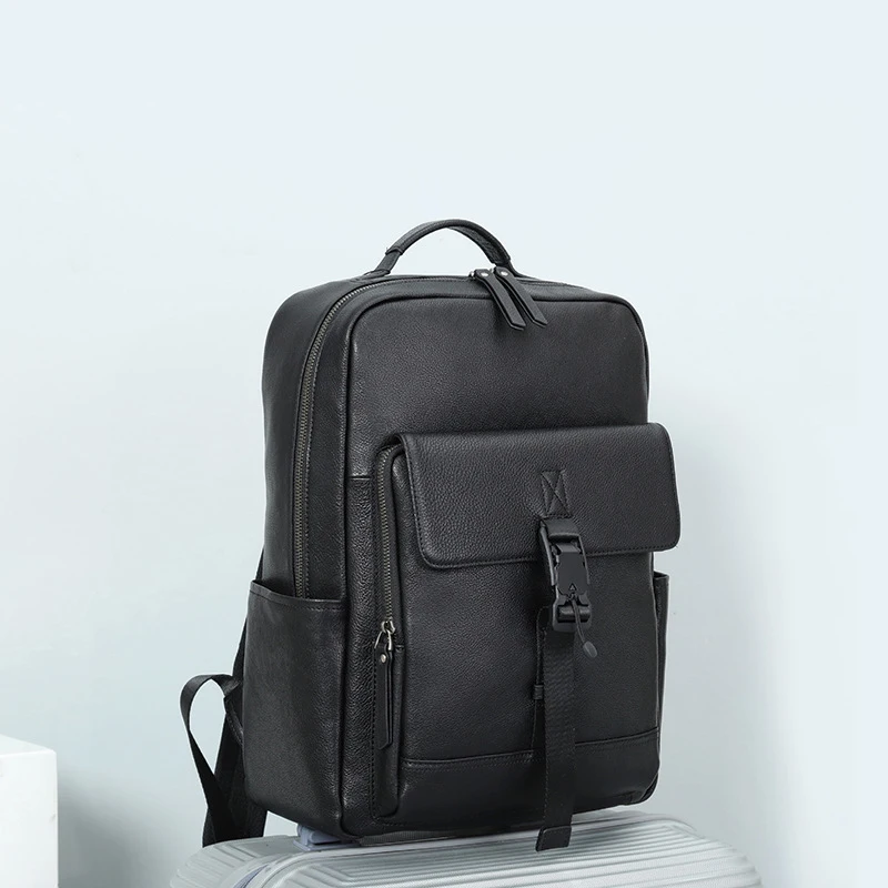 New Large Travel Backpack Teenagers School Book Bag Cowhide Genuine Leather Male Leisure Bag Men Laptop Notebook Backpack