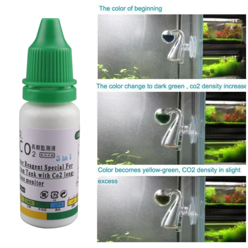 새로운 15ml 수족관 CO2 표시기 솔루션 모니터 유체 유리 이산화탄소 검사기