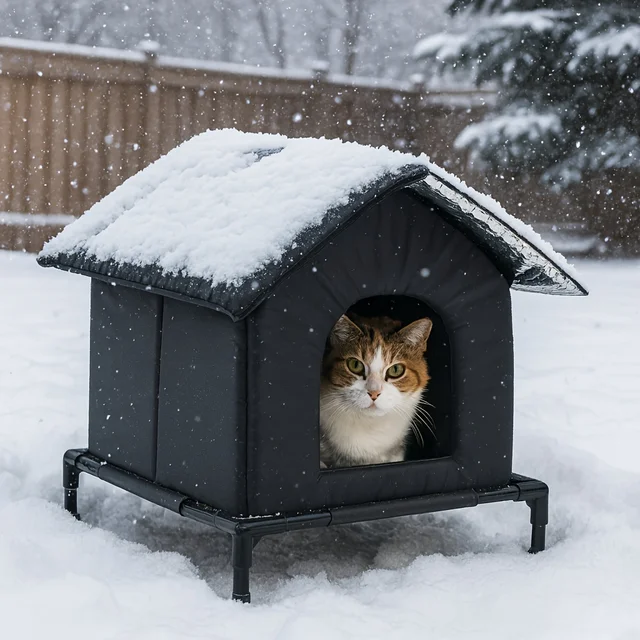 Outdoor Cat Shelter Heated Cat House Waterproof Insulated with Elevated Base Feral Cats Shelter Street House In Winter Yard