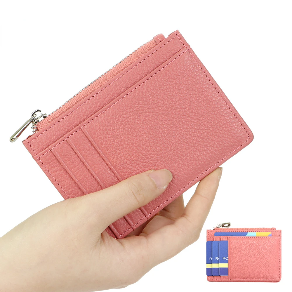 

URBAN MASTER Portable Zipper Card Holder, Genuine Leather Solid Color Coin Purse, Perfect Credit Card Case for Daily Use 1661