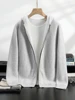 Choice 2024 New Chic Men Cashmere Hooded Cardigan Autumn Winter Basic Grace 100% Cashmere Knitted Sweater Korean Popular Tops 3