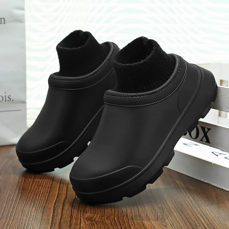 Men's Non-slip Chef Shoes Work Shoes Car Wash Shoes Rain Shoes Fashion Wear-resistant Non-slip Heightened Water Shoes 35-45