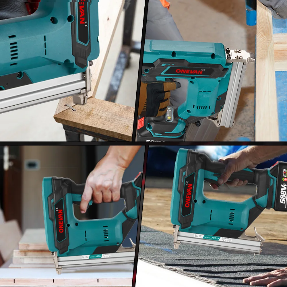 ONEVAN Brushless Electric Nail Gun 1022J Cordless Stapler Framing Nailer Tacker Furniture Power Tool For Makita 18V Battery Pin