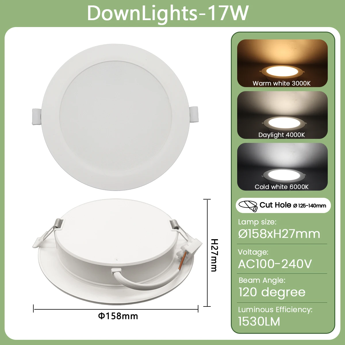 ตัวเลือกสินค้า ไฟ LED ฝังผนัง ทรงกลม 10-24W ใช้งานได้ทั้ง 120V และ 220V