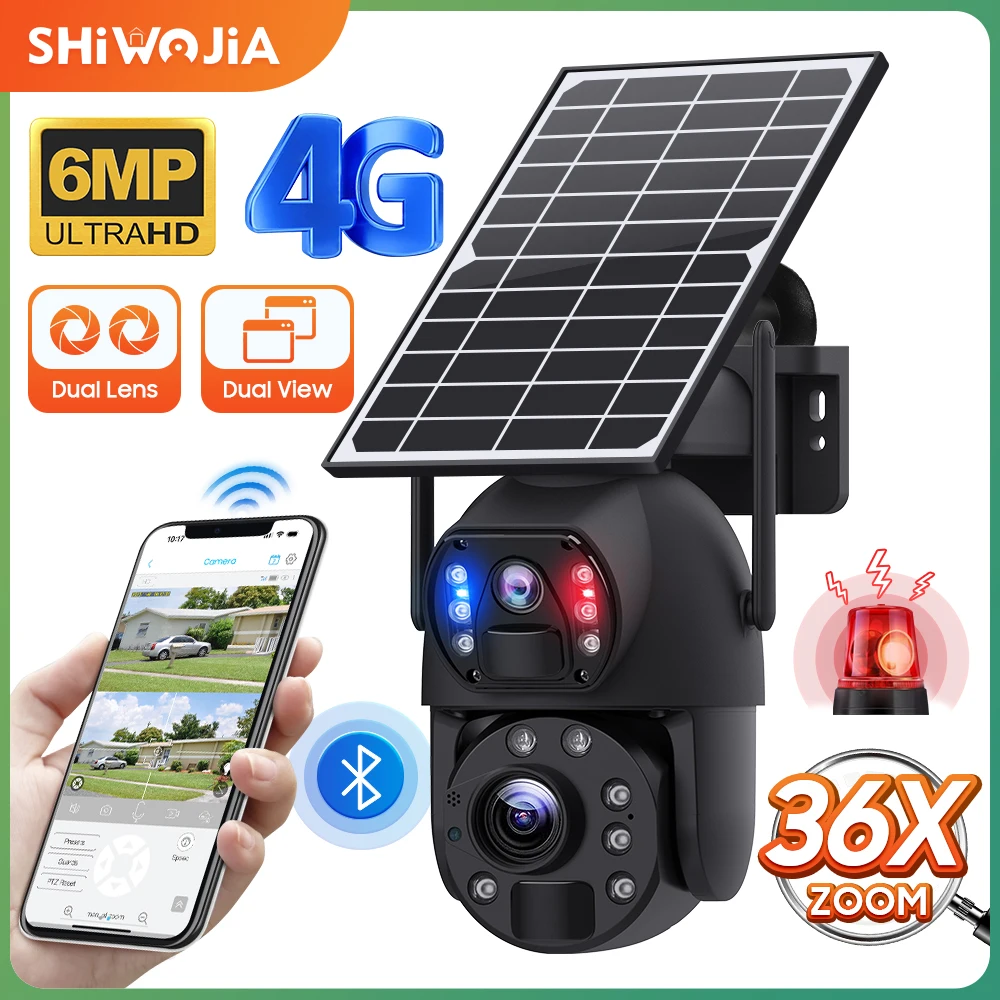 Shiwojia 3K 6Mp 36X Zoom Dual Lens 4G Telecamera Solare Monitoraggio Umanoide Telecamera Wifi Esterna Meta Qualityl Cctv Impermeabile 12000Ma