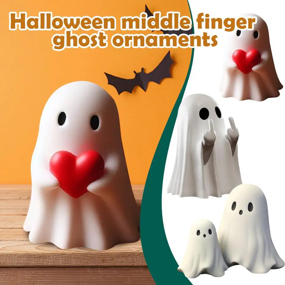 Simpatica statua fantasma di do medio, figurine fantasma spaventose, decorazioni per la casa delle vacanze, scaffale per ornamenti da tavolo da tè.  15
