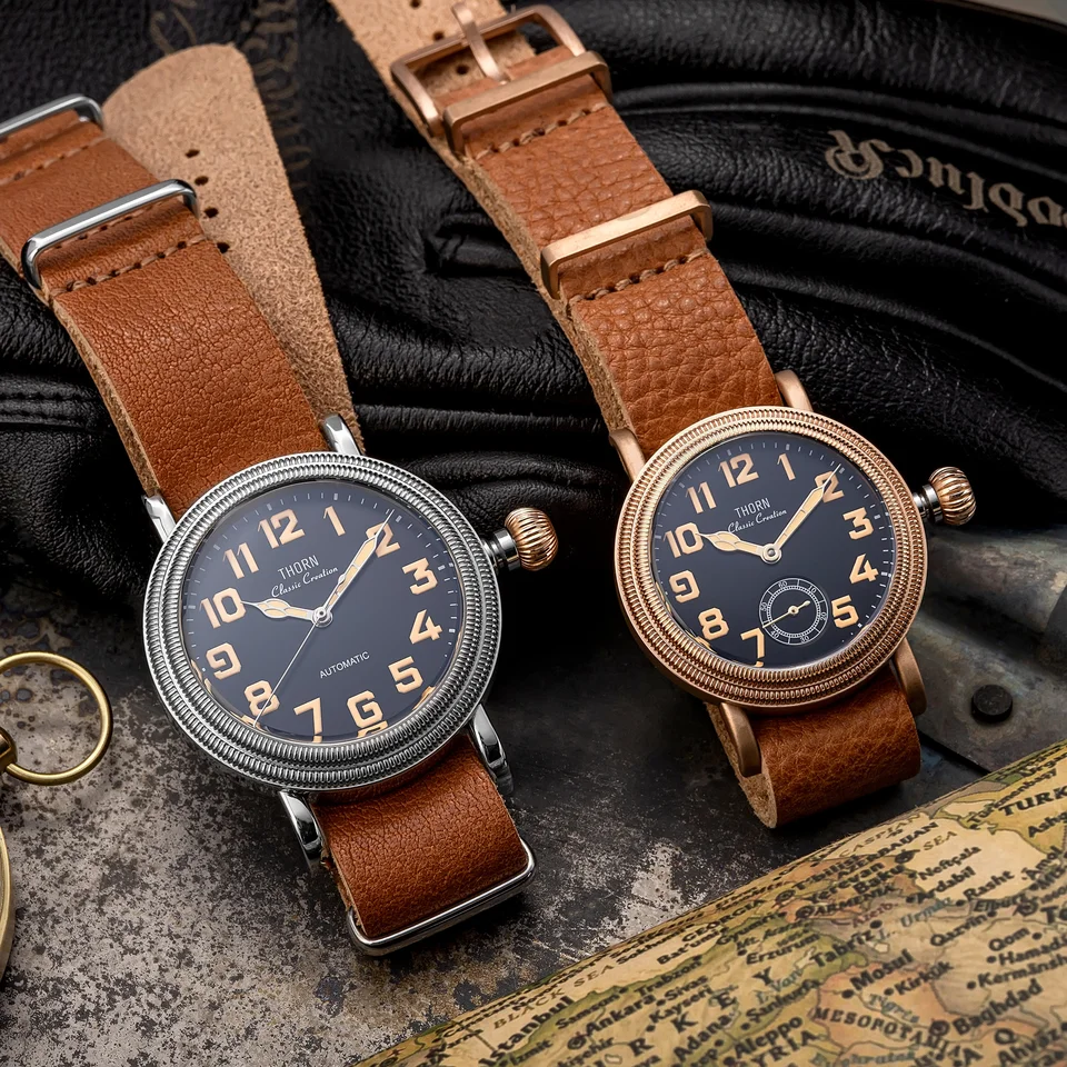 THORN T013 Vintage Pilot Watch Sapphire Bubble Glass ST1700