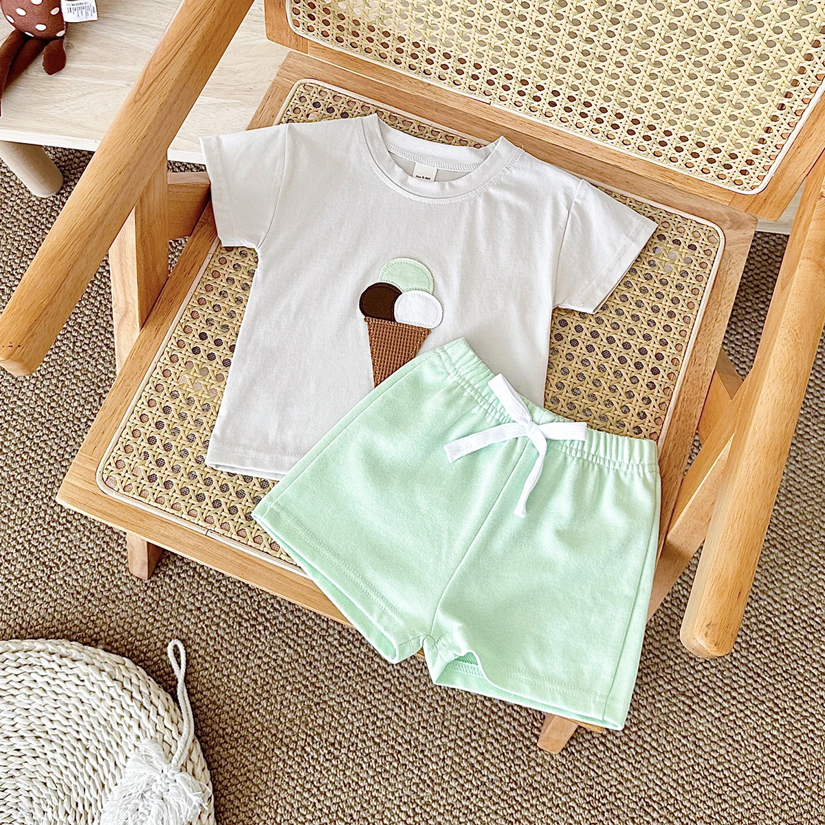 2Pcs Boy Girl Summer New Baby Clothes Sets Children Clothing Ice Cream Print T-shirt+Shorts Infant Toddler Outfit Suit Clothes 5