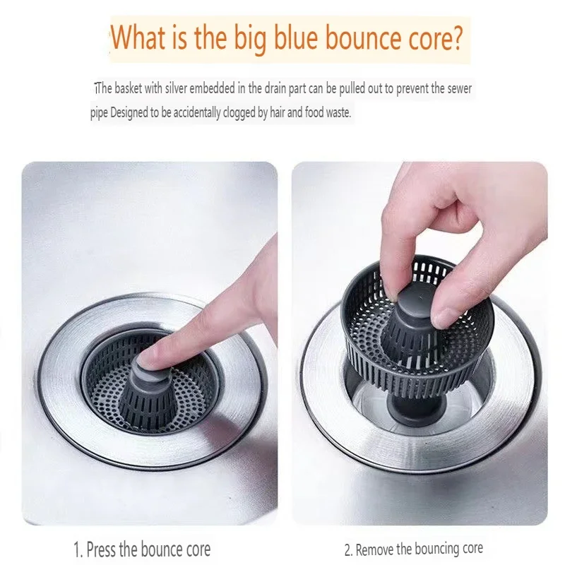 Kitchen Sink Drain Strainer Stainless Steel Pop Up Sink Stopper Anti-Clogging Food Catcher Basket Odor Filter Plug