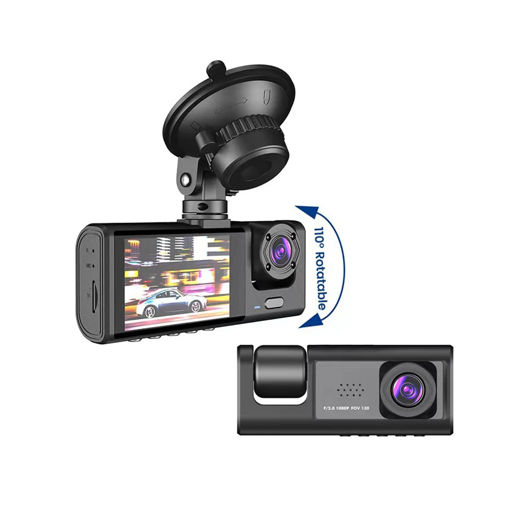 Car 3 Lenses Dash Cam 2-inch Screen Movement Detection Battery