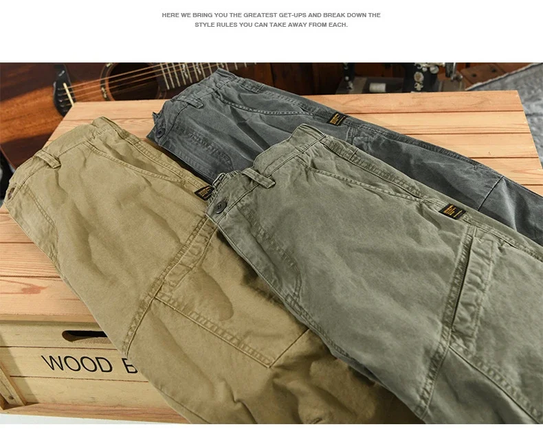 Description Picture 3 of itemSpring New Casual Cargo Trousers for Men Simple 100% Cotton Solid Color Men Clothing Oversize AZ614