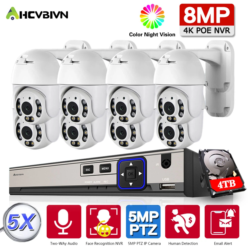 8ch Poe Cctv Camera Security System Kit Ptz 5mp Twoway Audio Poe Ip