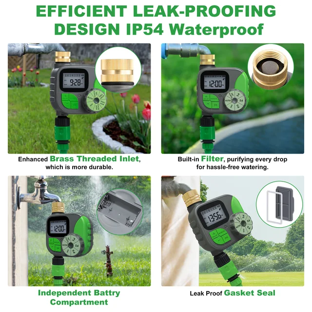 GIRIER Water Timer Programmable Sprinkler Timer with Brass Inlet LCD Screen Automatic Irrigation Controller for Garden/Yard/Lawn 6