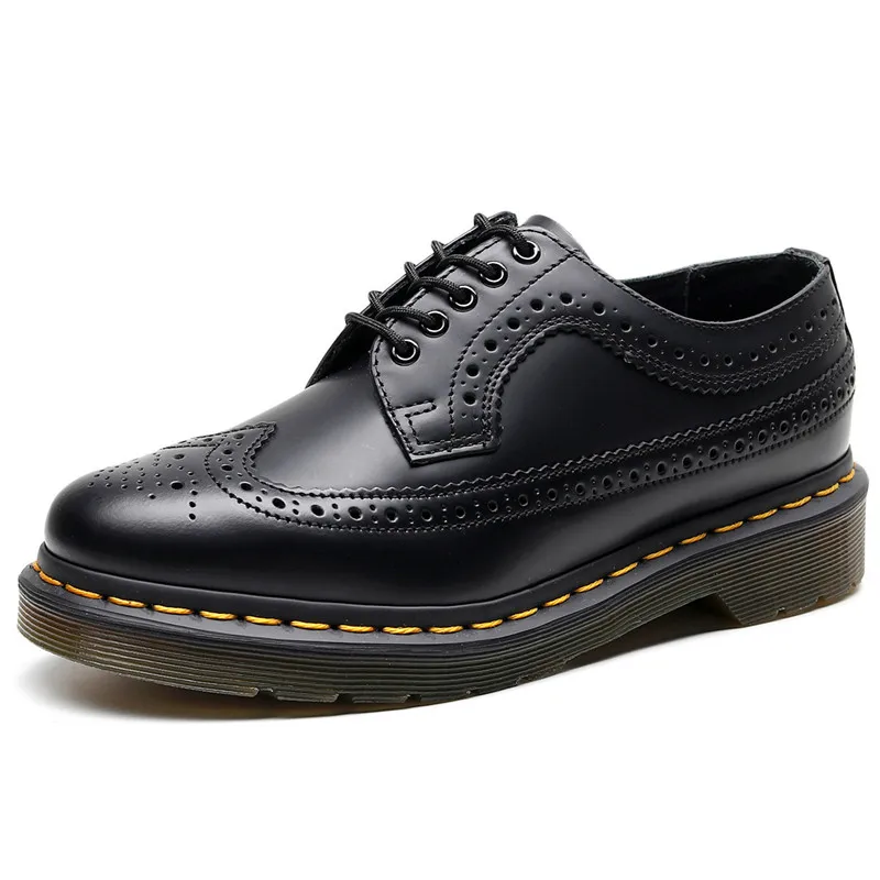 British Style Spring Retro Split Leather Women's Brogue Shoes Female Perforated Ornament Oxfords Round Toe Dress Flats 35--46