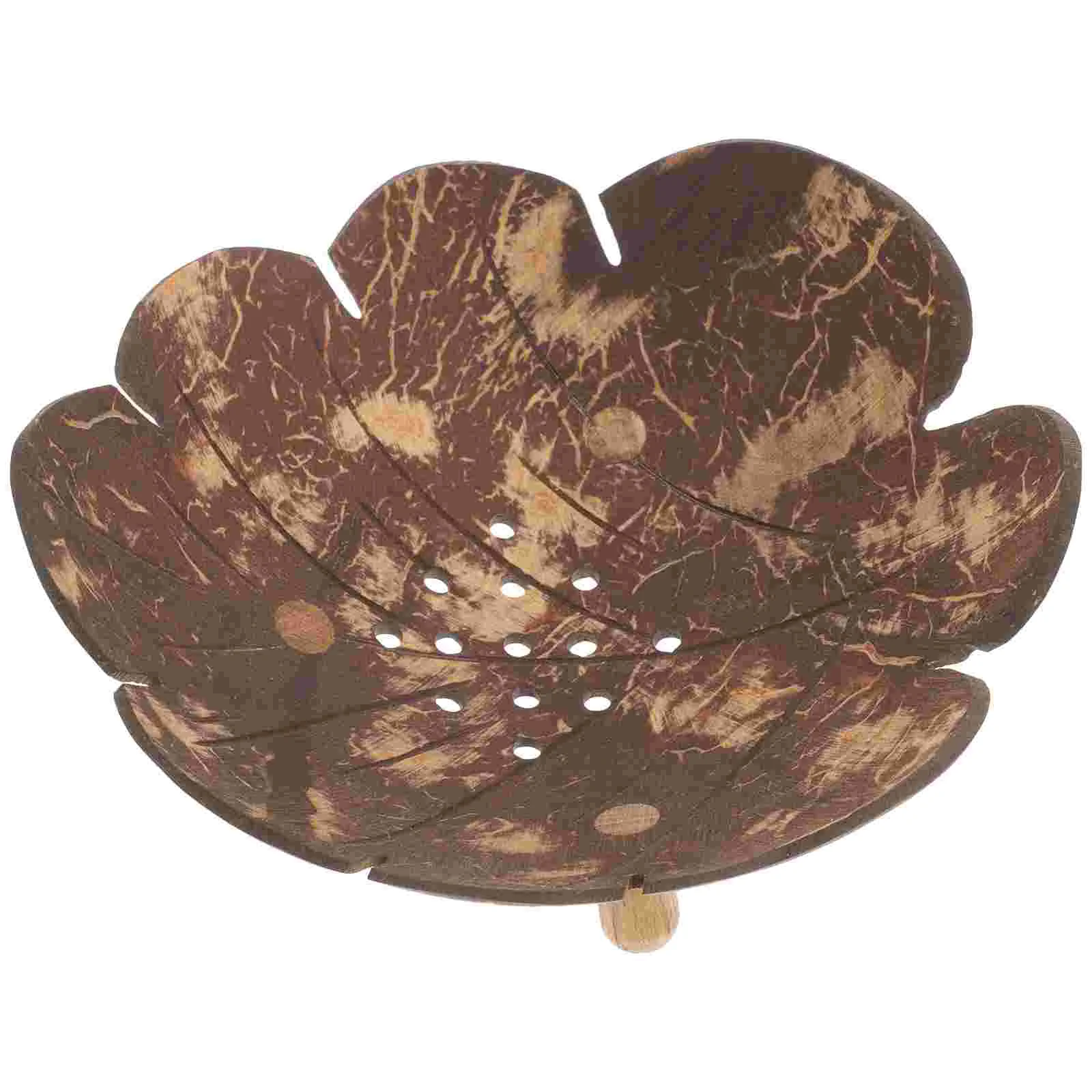 

Drain Soap Dish Countertop Organizer Leaf-shaped Rack Tray Holders Coconut Shell Self-draining Spout Multifunction Storage