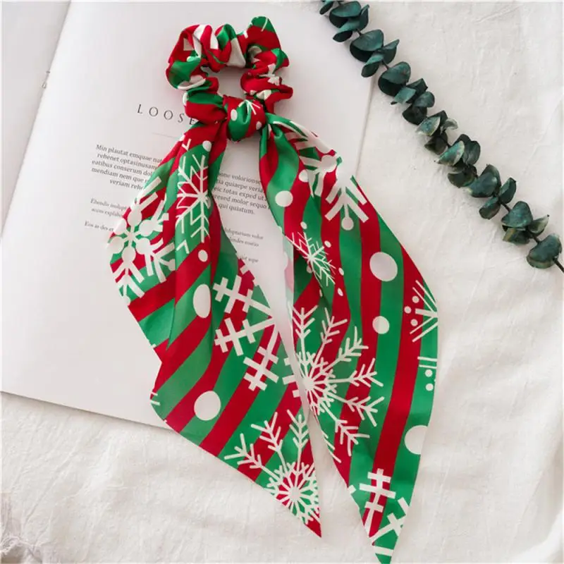 Santa Claus Bows Hair Scrunchies Long ribbon Ponytail Scarf Hair Tie Women Girls Elastic Bands Christmas Accessories