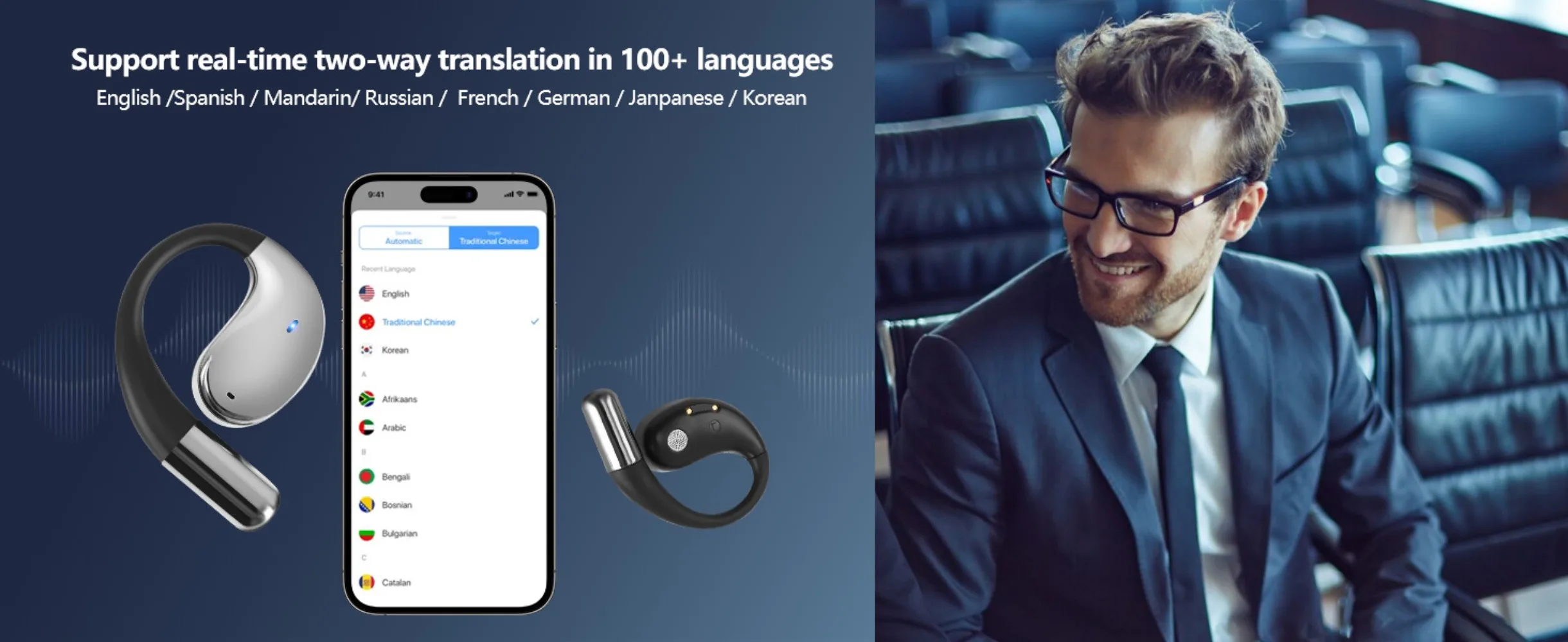 AI Language Translation Wireless Earbuds Bluetooth 5.4 Real Time Ai Headphones