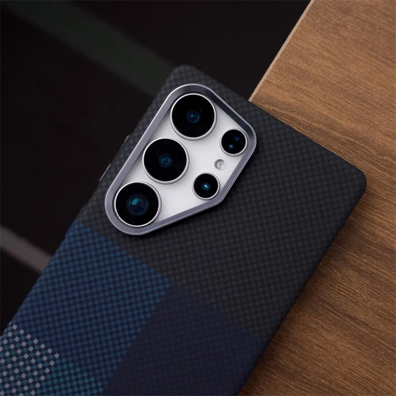 Carbon Fiber Textured MagSafe Wireless Charging Phone Case with Metal Lens Matte Hard Cover