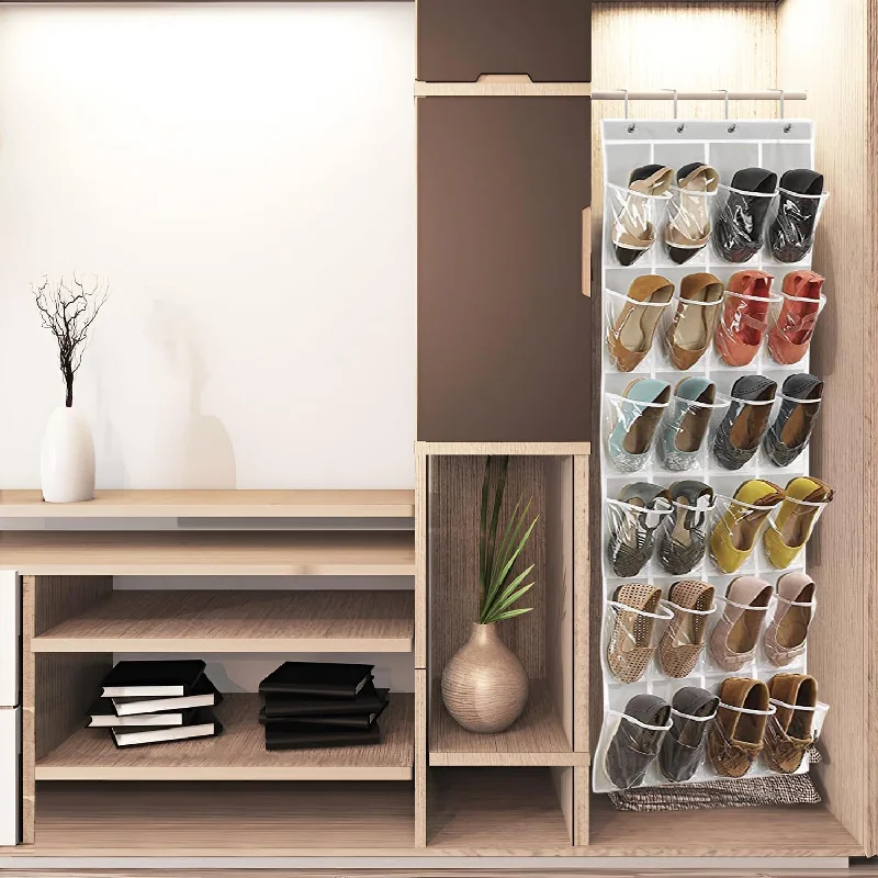24 Pockets Over the Door Shoe Organizer Large Mesh Pockets Transparent Fabric Shoe Rack Storage Bag For Bedroom 4