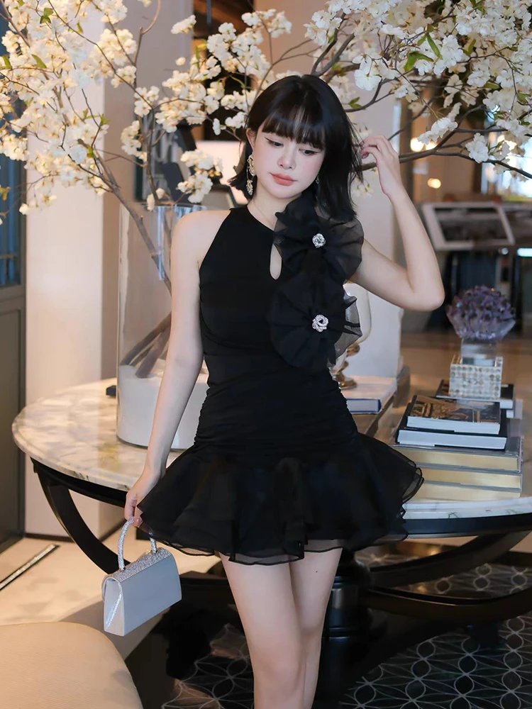 Hollow Out 3D Petal plunging neckline White Backless Dress Open Backs main image 1