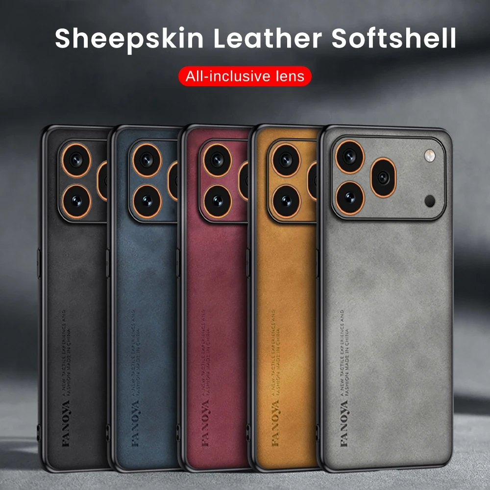 Luxury Sheepskin Leather Back Cover with Soft Silicone Edge – Shockproof Coque