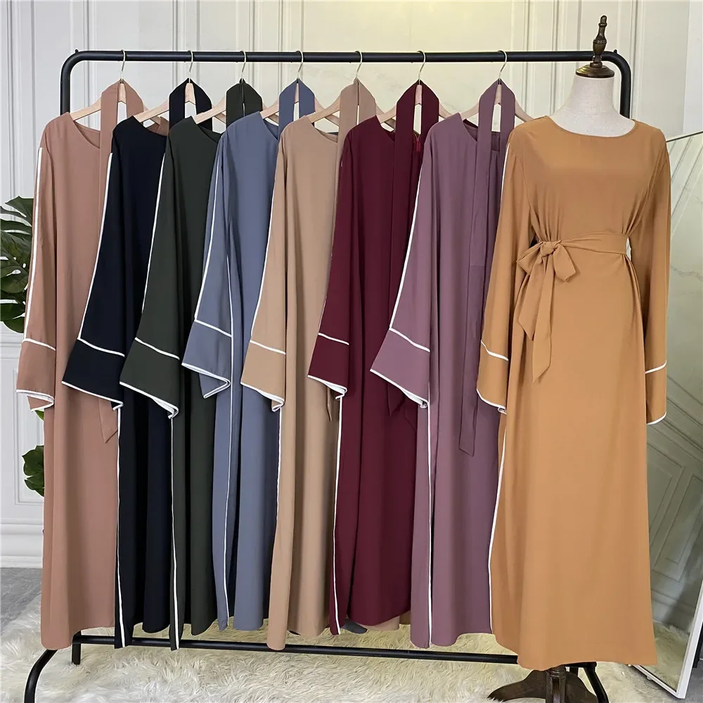 Ramadan Eid Plain Abaya Dress Turkey Muslim Hijab Robe Islamic Clothes Belt Abayas for Women Kaftan Vestidos Arabes Dubai Jilbab