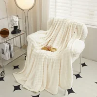 Cream White Faux Rabbit Fur Blanket Soft Fluffy Plush Throw Blankets for Couch Bed, Luxury Cute Bubble Fleece Blanket for Adults