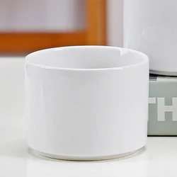 Elegant White Ceramic Succulent Planter with Bamboo Tray & Drainage Hole - 7.9X8.9CM (Separate Flower Pot)