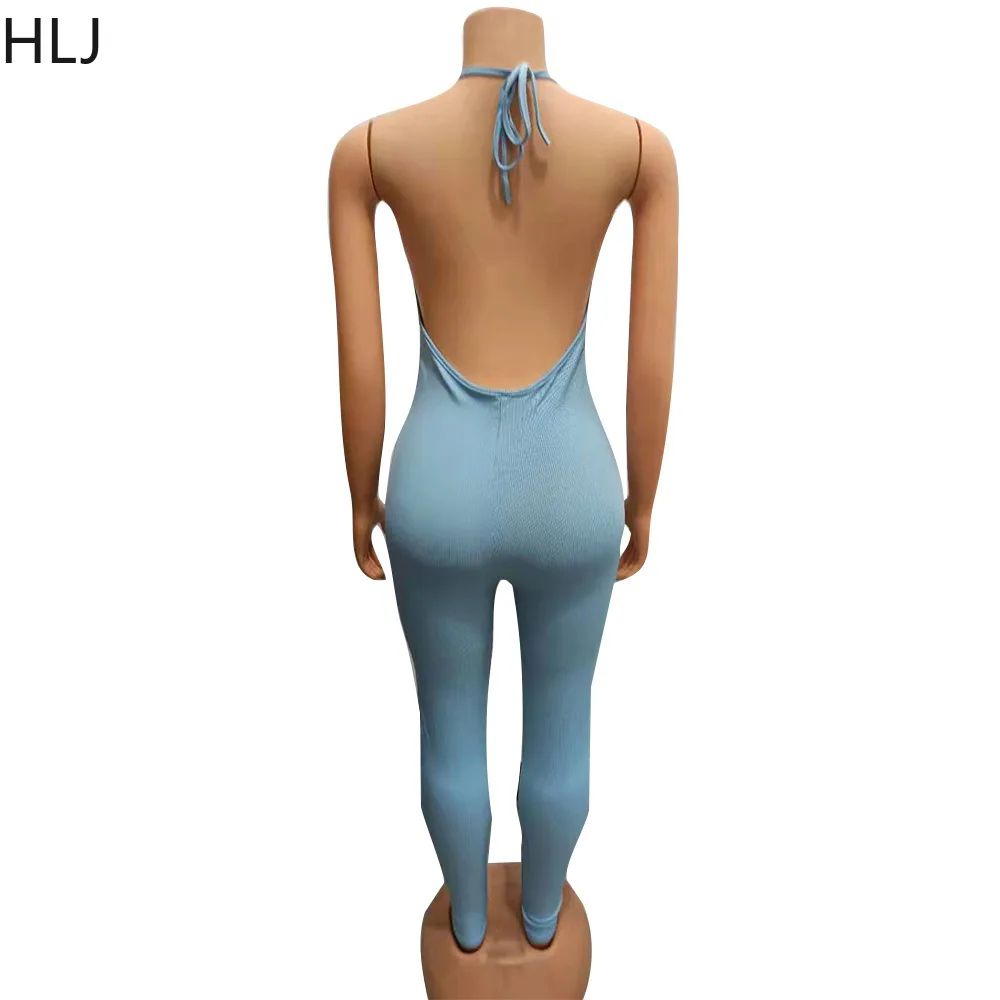 HLJ Sexy Ribber Bodycon Suspenders Jumpsuits Women Solid Color Sleeveless Slim Playsuits Casual Female Sporty One Piece Overalls