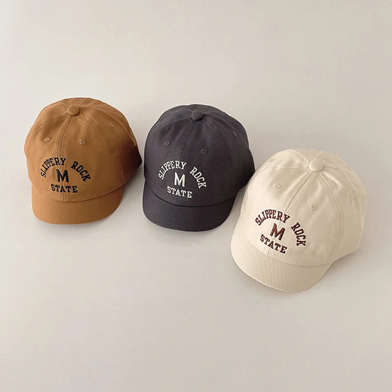 Baseball Cap Korean Letter Embroidered Baby Cap Summer Toddler Boys Girls Cotton Solid Color Kids Adjustable Peaked Hat