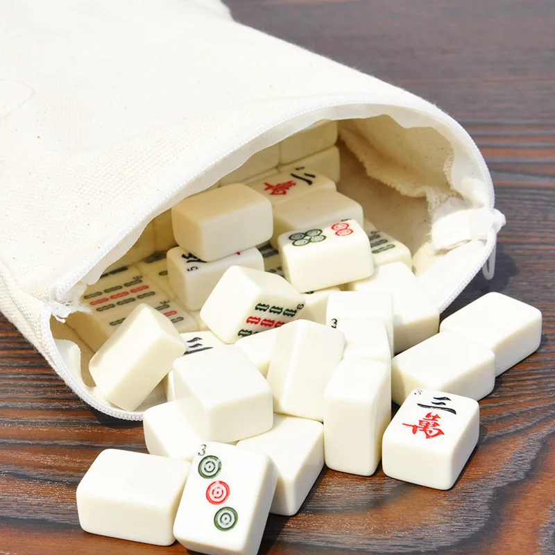 

Chinese Game 144 Tiles of 24mm Small Mahjong Home Travel Dormitory Entertainment Party Board Game To Send Tablecloth Storage Bag