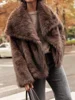 Brown Big Lapel Faux Fur Fury Women's Coats Fluffy Long Sleeved Thick Warm Fury Jackets 2024 Winter Lady Casual Street Outwear 3