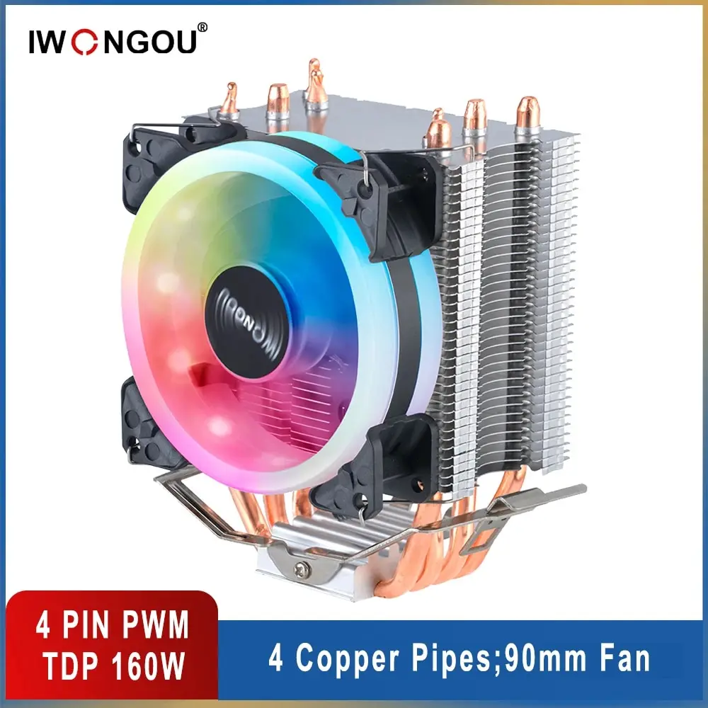 Enhanced RGB CPU Cooler with 4 Heatpipes and 90mm PWM Fan