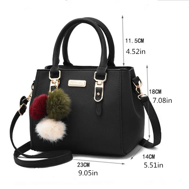 Retro Solid Color Handbag for Women, Everyday Shoulder Bag, Secure Travel Purses, Trendy Crossbody Bag with Pendant Furball