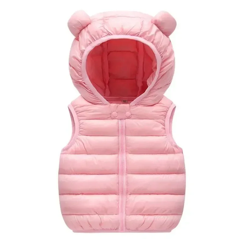 0-4Y Kids Bear Ear Hooded Puffer Vest Children's Warm Sleeveless Jacket Multi - Color