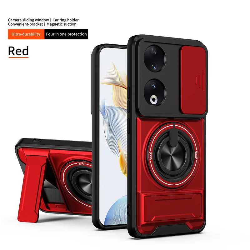 Enhanced Protective Armor Phone Case with Magnetic Ring Stand and Lens Guard
